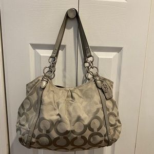 COACH ALEXANDRIA OP ART BAG in GREY WITH PINK LINING